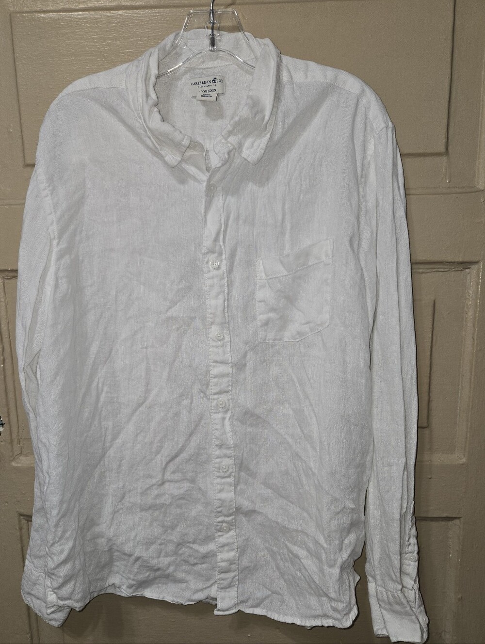 Caribbean Joe 100% Linen Long Sleeve Coastal Button Down Shirt EUC Size: XL